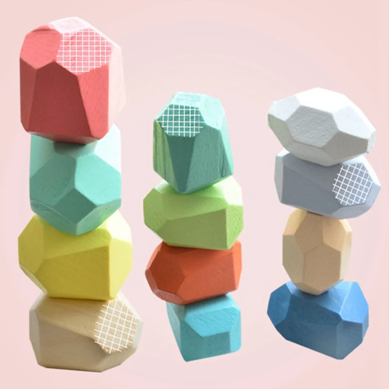 

Rainbow Wooden Stone Building Toys For Baby Creative Nordic Style Stacking Game Stone Puzzle Toy Gifts