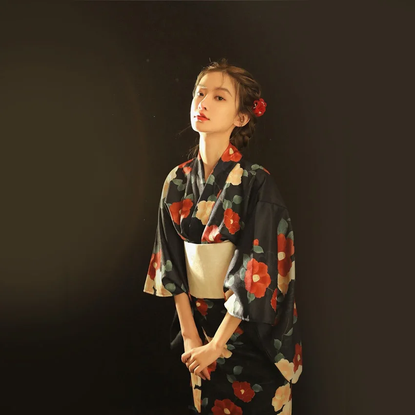 Халат с цветочным принтом Женский традиционное кимоно в японском стиле юката Оби