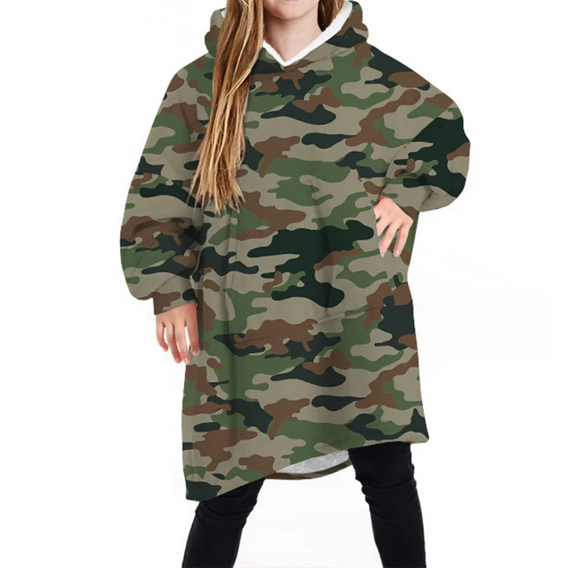 

Winter Warm TV Pocket Hooded Blankets For Kids Bathrobe Sofa Cozy Blanket Sweatshirt Plush Coral Fleece Blankets Outwears