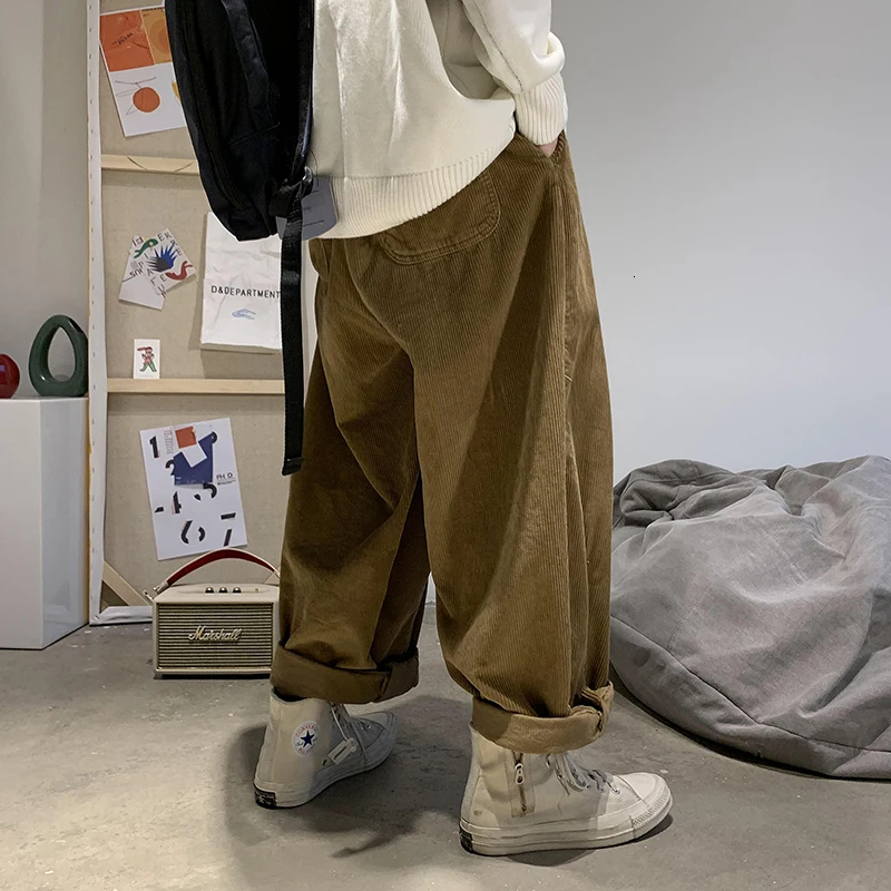 Вельветовые брюки мужские модные однотонные в стиле ретро прямые уличные хип-хоп