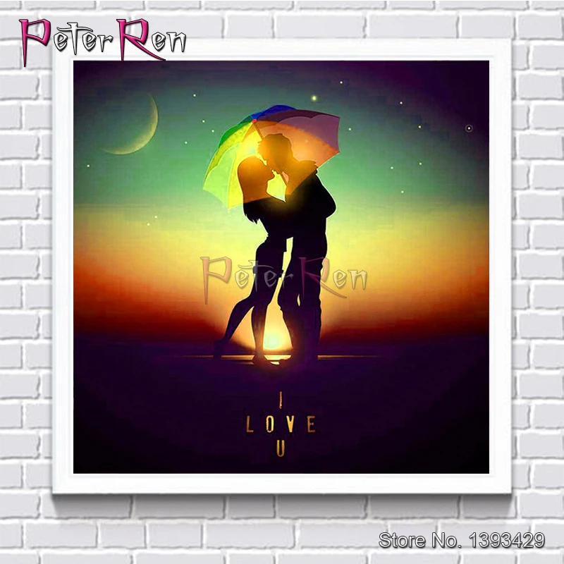 

Couple love pattern Diy 5d Diamond Painting kissing under umbrella Cross Stitch full beads Mosaic Rhinestones Embroidery Crafts