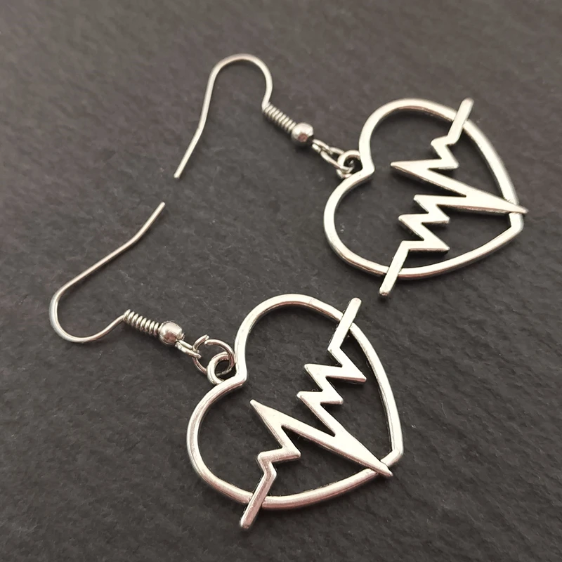 Medical ECG Heartbeat Stud Earrings for Women Nurse Silver Jewelry Love Heart | Украшения и аксессуары