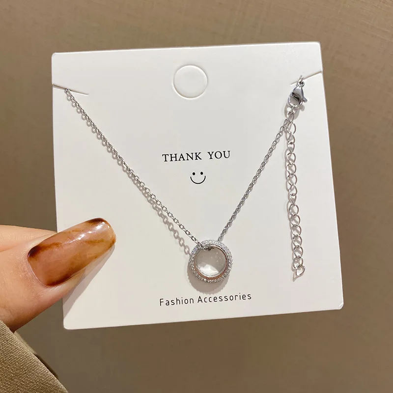 

Korean Fashion New Ring Full Diamond Alloy Pendant Necklace Female, Simple and Versatile O-chain Clavicle Chain Necklace Jewelry