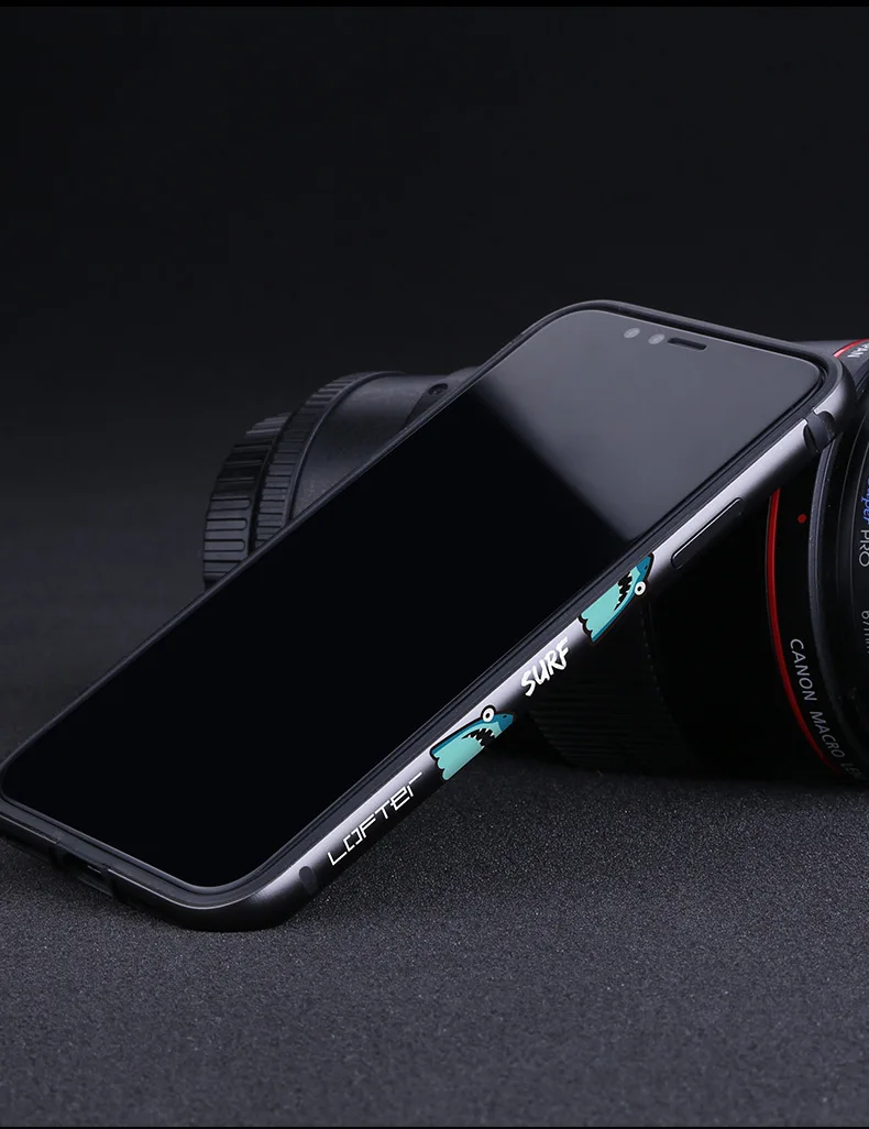 Металлический бампер для телефона с акулой для iPhone XR, чехол для телефона s для iPhone XS Max, чехол с мультяшным рисунком, алюминиевая силиконовая рамка, чехол