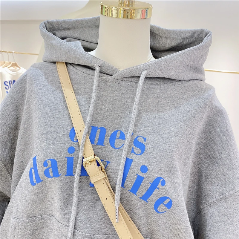 

Short and Simple Letters Korean Style Thin Spring and Autumn Loose Large Size Hooded Sweatshirt Women's Hoodie Fashion Fashion