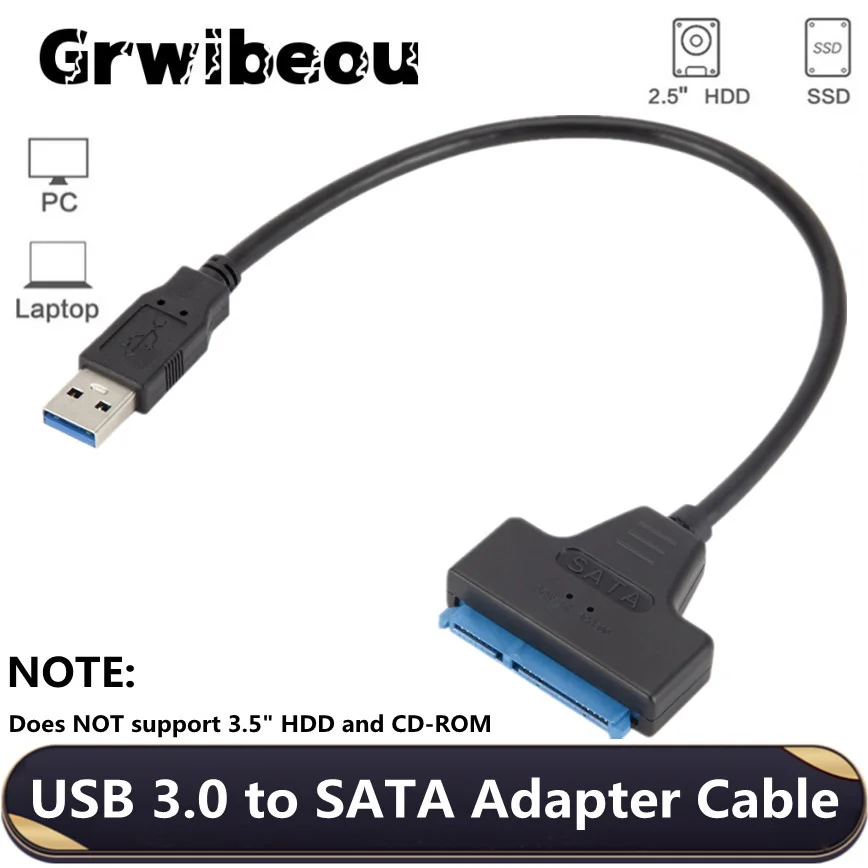 

Grwibeou Sata To USB 3.0 USB SATA 3 Cable Adapter UP To 6 Gbps Support 2.5Inch External SSD HDD Hard Drive 22 Pin Sata III A25