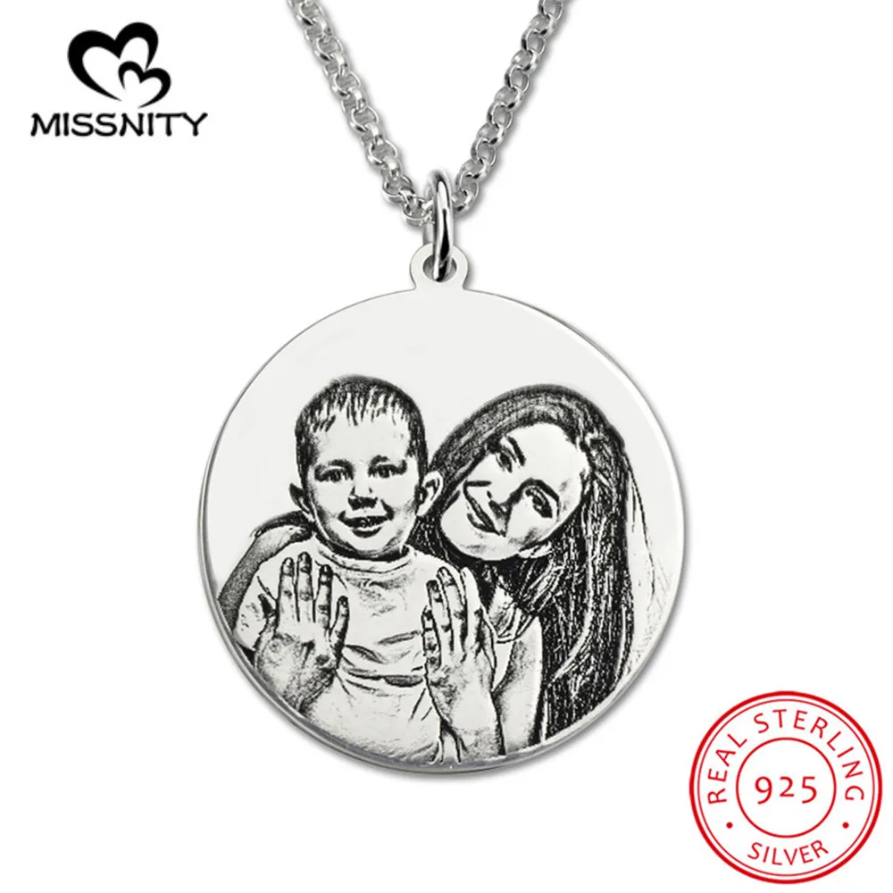 

MissNity 925 пробы серебряные круглые тени резьба по заказу покупателя фотоснимком именем на заказ Цепочки и ожерелья дайте ей подарок-сюрприз