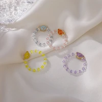 origin summer korean cute crystal little bear ring for women multicolor beaded elastic rope adjustable index finger ring jewelry
