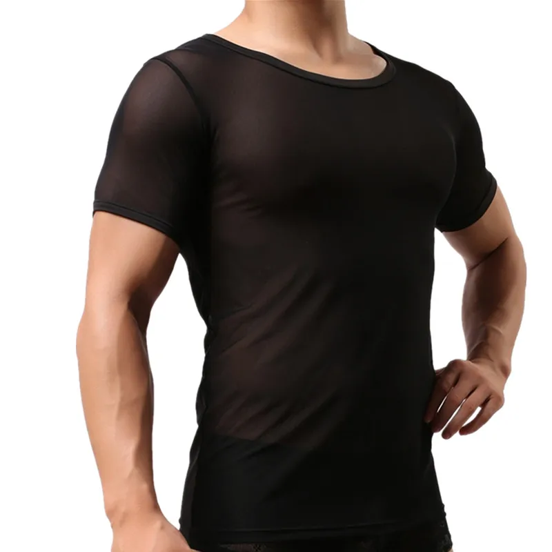 Мужские футболки с коротким рукавом майки Прозрачные топы тонкие для фитнеса