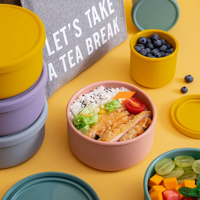 

Silicone Lunch Box with Lid Seal Leak Proof Vegetables Fruit Salad Fresh-Keeping Bowl Outdoor Camping Picnic Food Storage Box