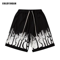 coldyingan mens shorts summer spray paint lettered print sports shorts cotton mens hip hop clothing beach shorts short homme