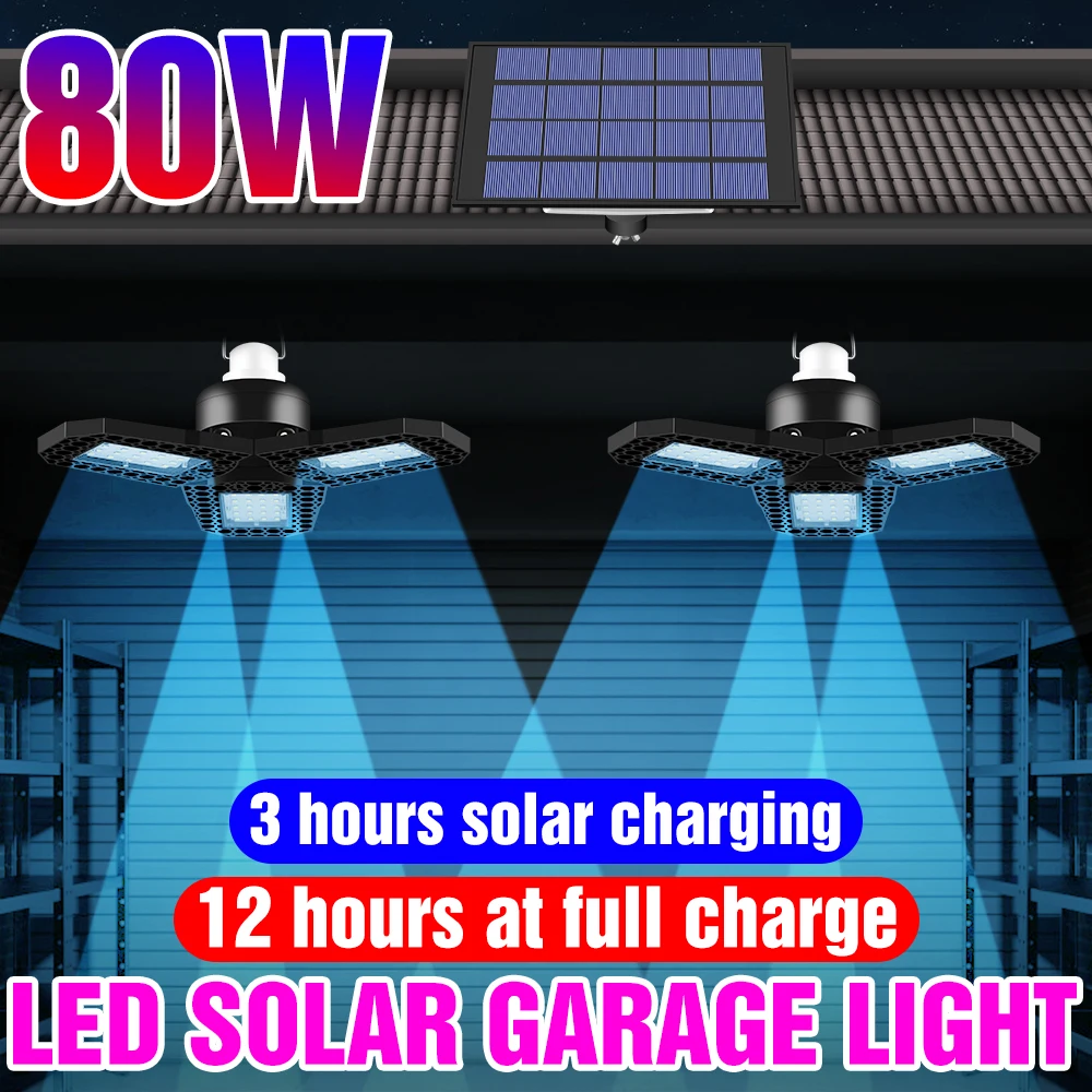 

Deformable LED Garage Light Bulb Solar LED Light Outdoor Waterproof Solar Energy Lamp 60W 80W Courtyard Lighting Emergency Lamp