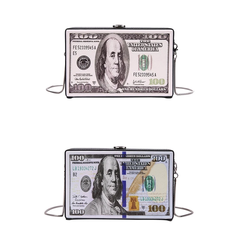 

Women Retro Dollar Bill Box Clutch Hundred Chain Shoulder Bags Crossbody Purse