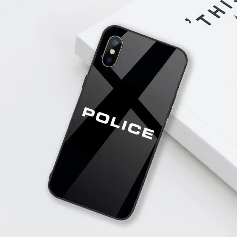 

Police Symbol Phone Case Tempered glass For iphone 6 6S 7 8 plus X XS XR 11 12 mini PRO MAX
