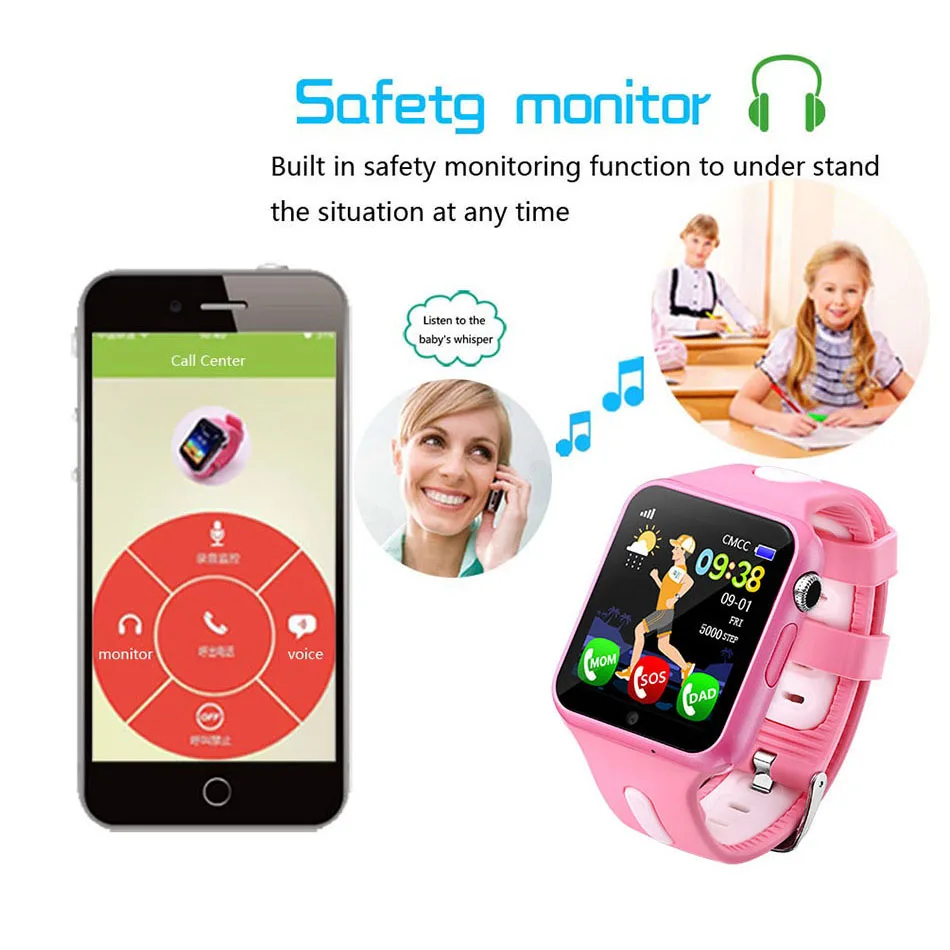 

WIFI Smart Watch V5K Children Security Anti Lost Tracker Life Waterproof 1.54'' Screen Camera Kid Safe SOS Watch