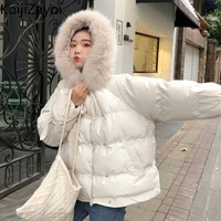 koijizayoi winter warm women parkas solid fashion lady outwear thicken jacket loose quilted coats fuzzy zipper winder breaker