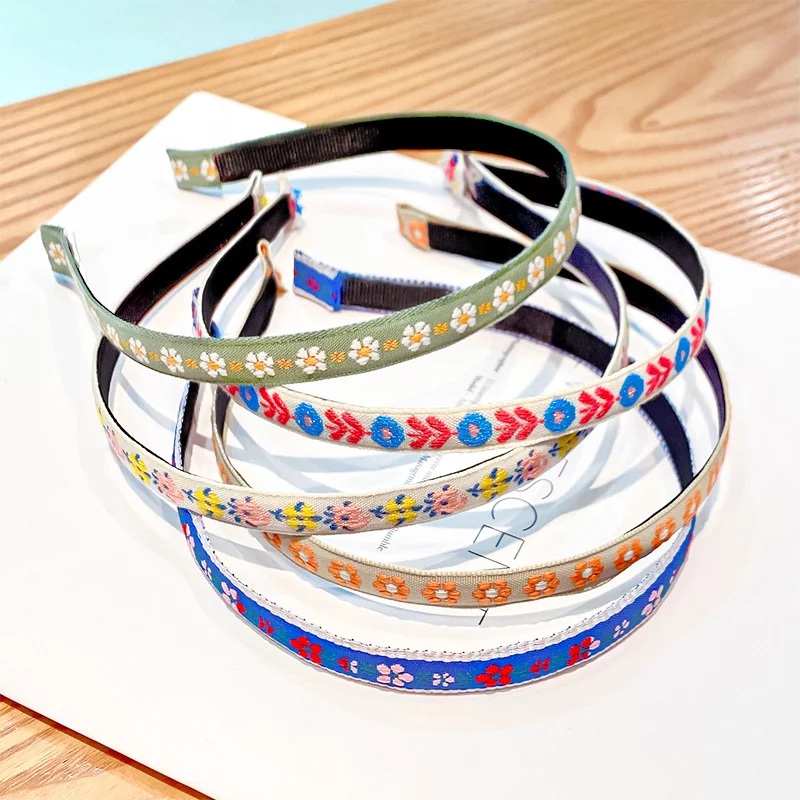 

Retro embroidery flower headband thin hairpin press hair headdress hair accessories