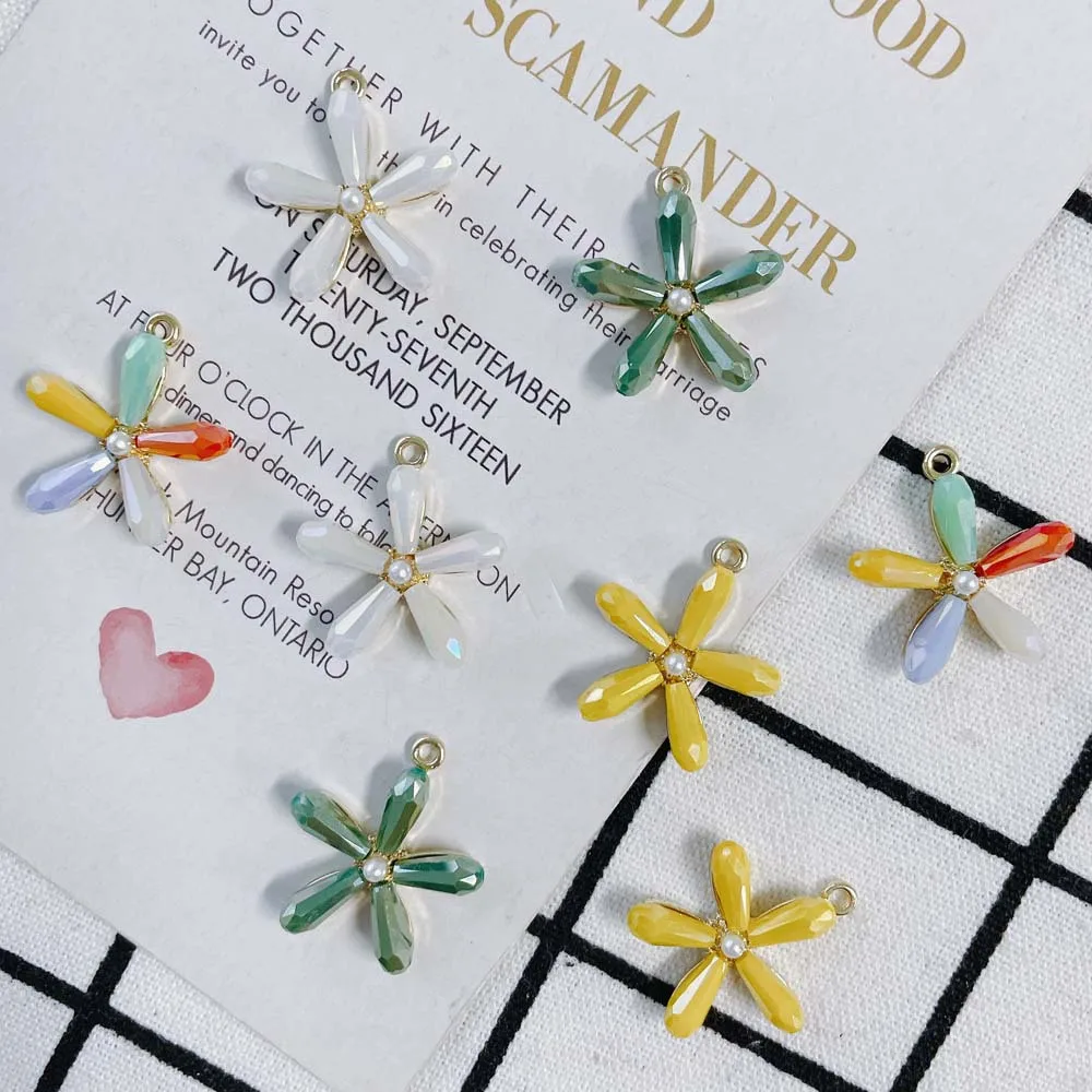 

Newest 18pcs Colorful Crystal Rhinestone Paved Gold Tone Alloy Flower Charms Ornament Accessories Necklace Pendants 24*21mm