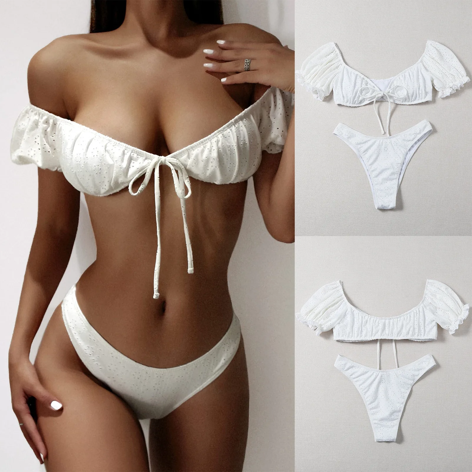 Леди на плече подчеркивающие грудь Дамская мода Разделение пляжное купальное