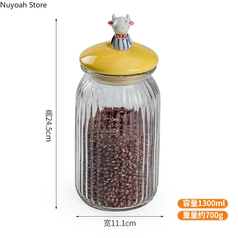 

Large-capacity Glass Bottle Airtight Jar Food Grade Storage Jar Ceramic Snack Jar Barbecue Seasoning Jar Household Storage Jar