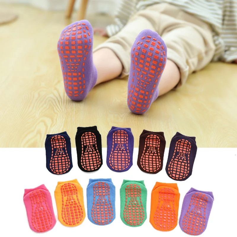 1 пара новые хлопковые однотонные Нескользящие Детские носки с батутом короткие