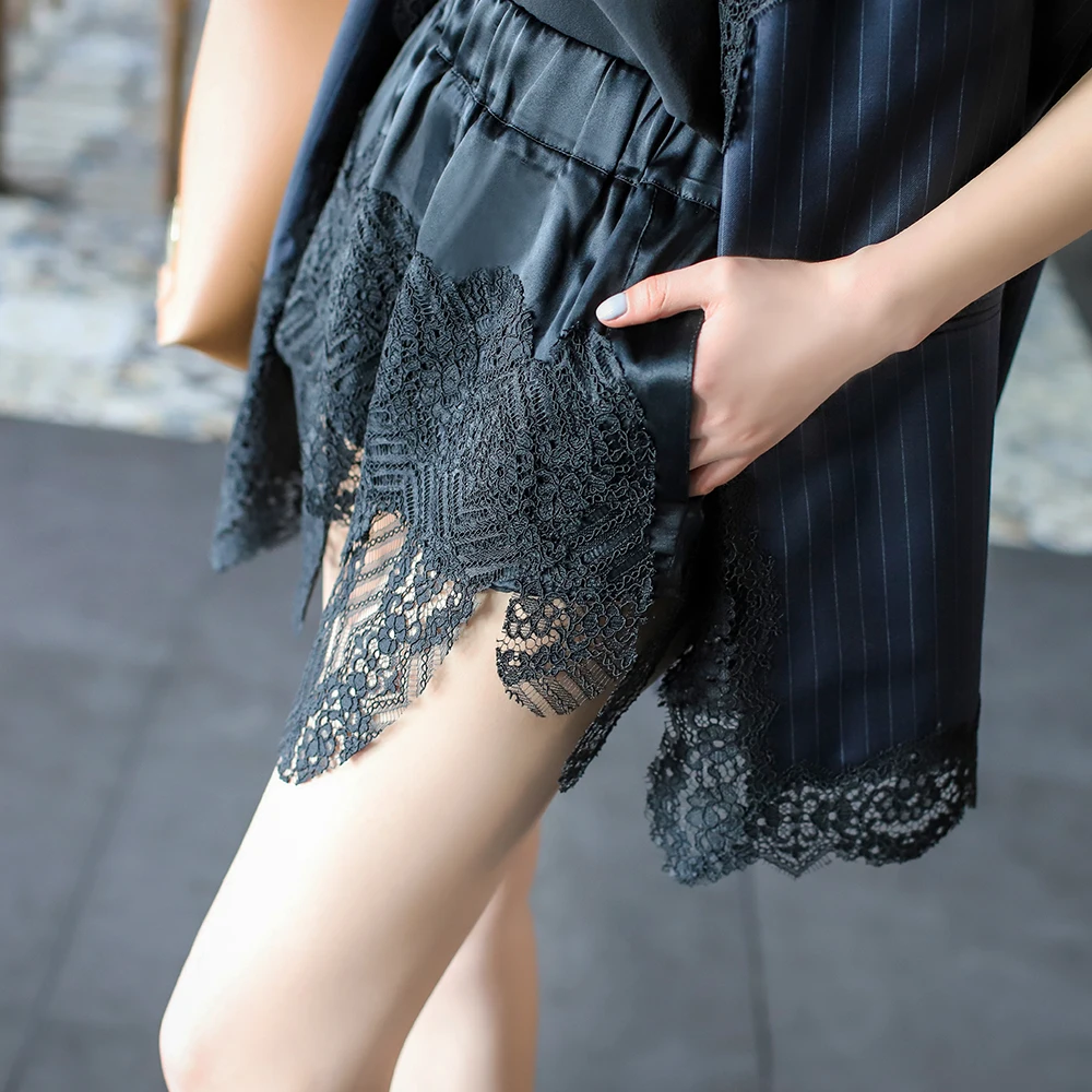 shorts Black Women's Spring silk casual pants elastic waist crepe silk high waist pants