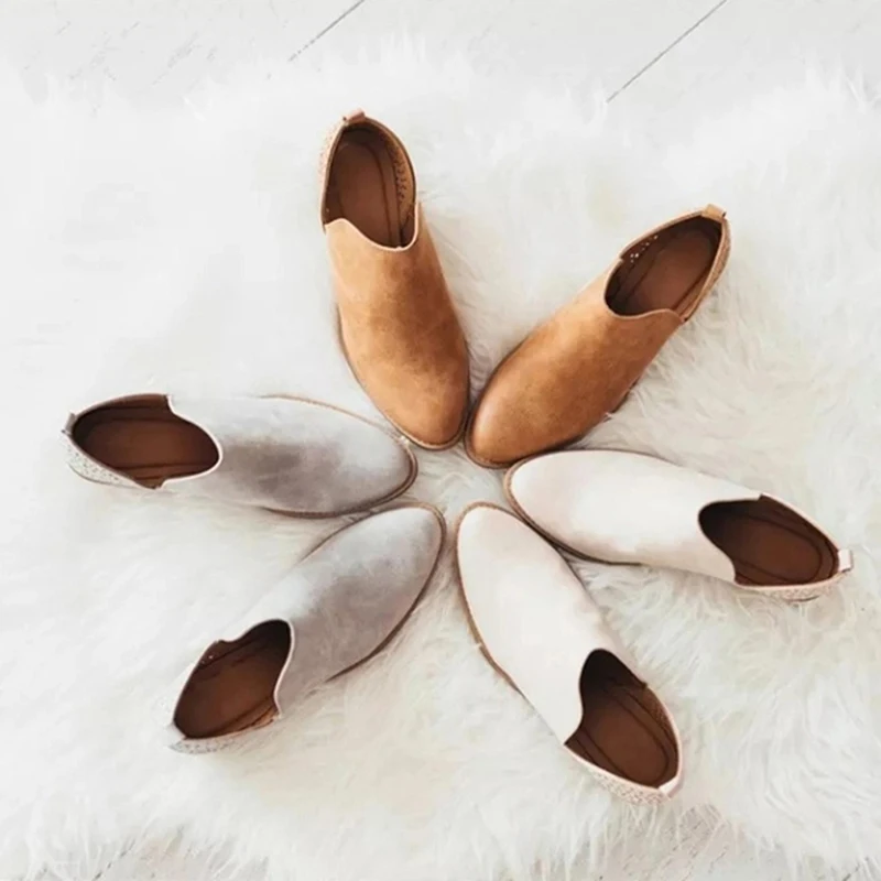 

2021 New Women Shoes Retro High Heel Boots Female Slip On Mid Heels Casual Botas Mujer Booties Feminina Size 35-43