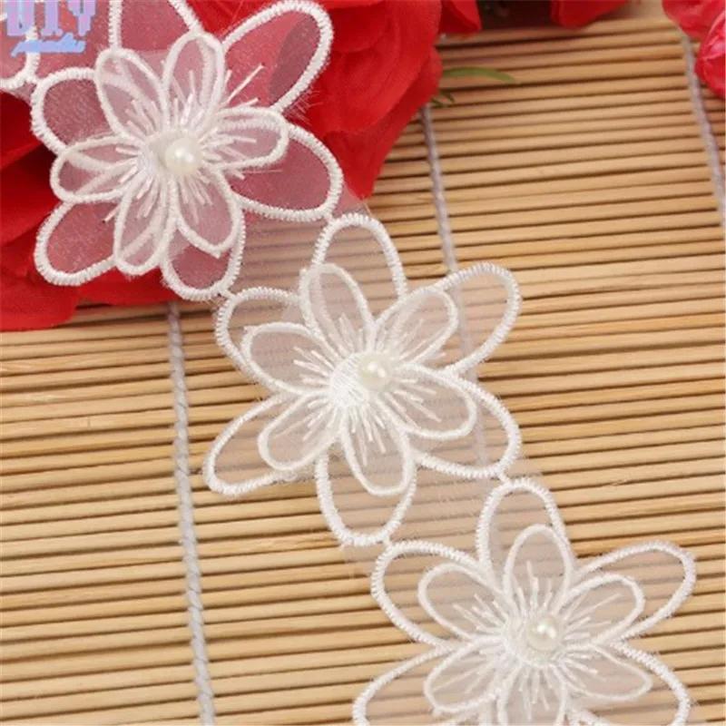 15 ярдов белые вышитые жемчужные бусины в форме цветка кружевная одежда платье