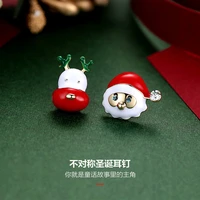 2021 wholesale europe and america fashion red asymmetric santa elk earrings for female new year gift couple student earrings