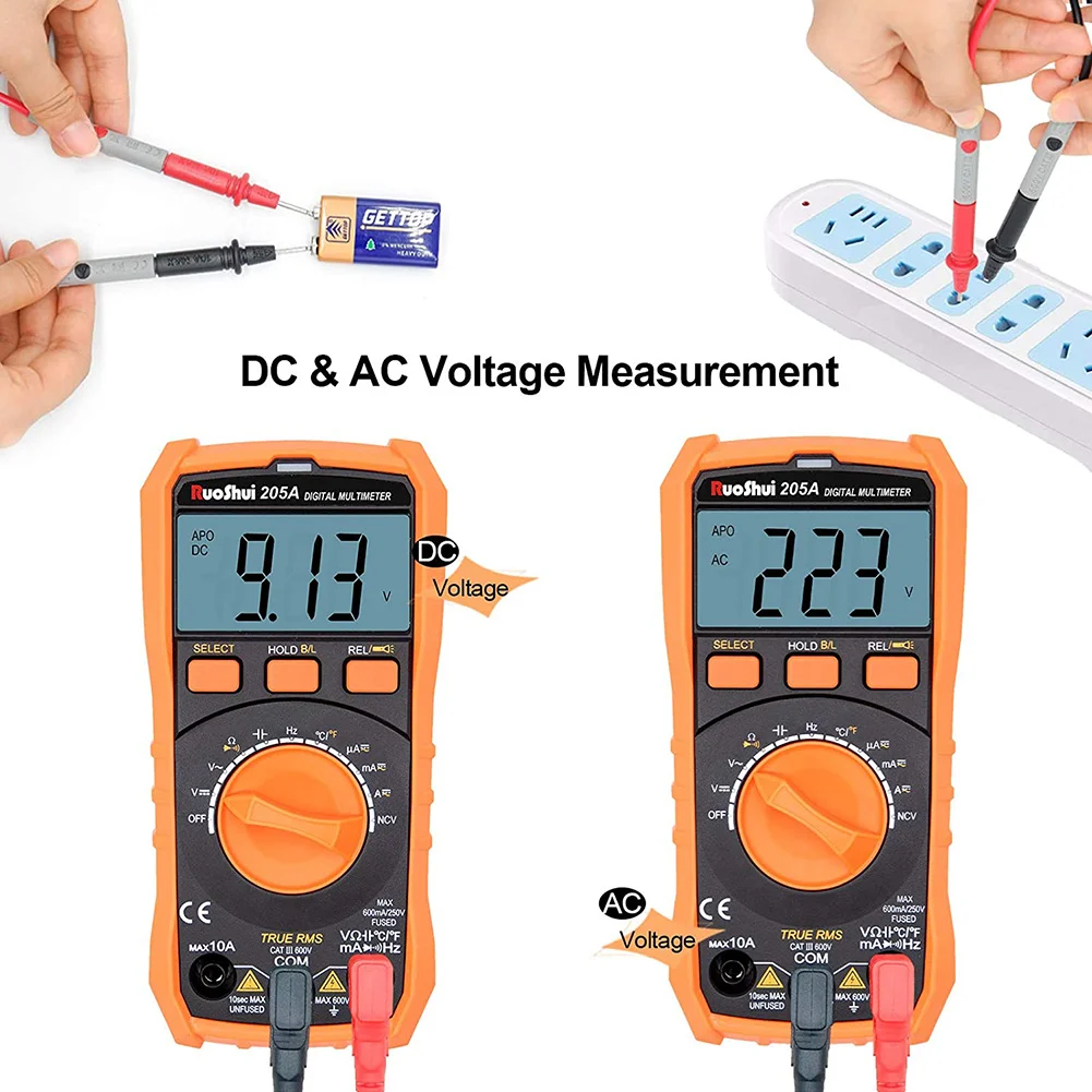 Ruoshui Цифровой мультиметр Mini True RMS 6000 отсчетов авто-диапазон Ампер Вольт Ом метр