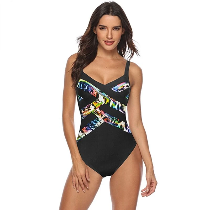 

2020 new Print Brazilian High Thong Bodysuits one piece Swimwear Women V neck Swimsuit Female Sexy Monokini Belt bathers