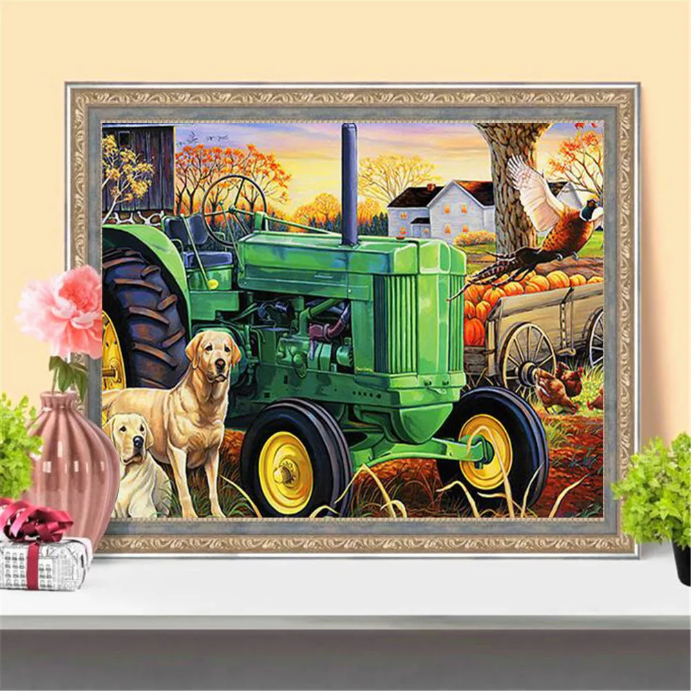 Алмазная 5D живопись полноразмерная/круглая вышивка крестиком трактор ферма