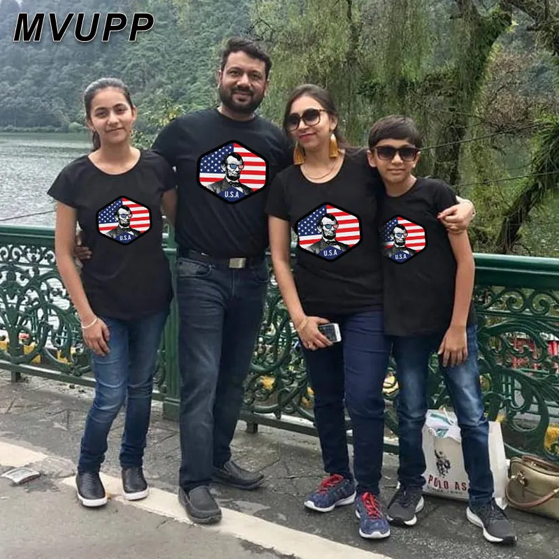

family matching clothes mommy and me outfits black person national flag print mother daughter dad baby boys tshirts America kids
