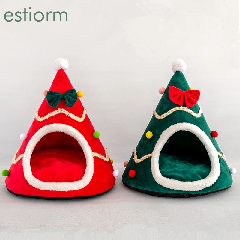 

Christmas Tree Indoor Dog Cat House - Winter Warm Bed for Small Dogs,Cat,Puppy,Kitty - Pet Tent/Nest,Super Soft Cat Bed with Mat