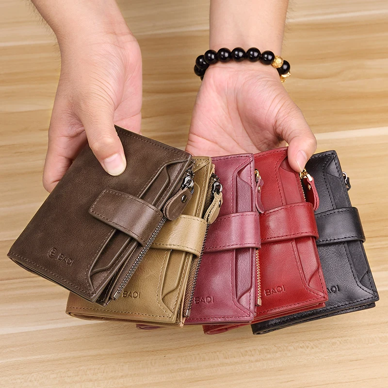 Винтажный кошелек Wmnuo для мужчин и женщин бумажник на молнии с защитой от кражи RFID