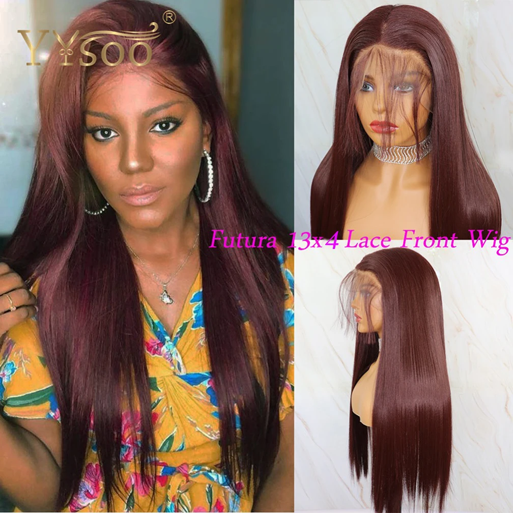 YYsoo Long 13x4 Synthetic Hair Lace Front Wig with Baby Hair Futura Japan Heat Resistant Fiber Silky Straight Lace Wig for Women