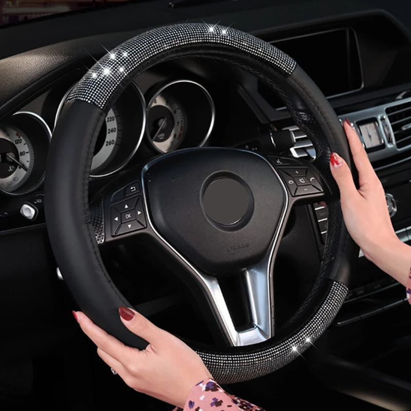 

NewArrival 38cm Steering Wheel Cover Summer Breathable Ice Silk Hot Rhinestone Handlebar Cover Korea Cute Interior Accessories