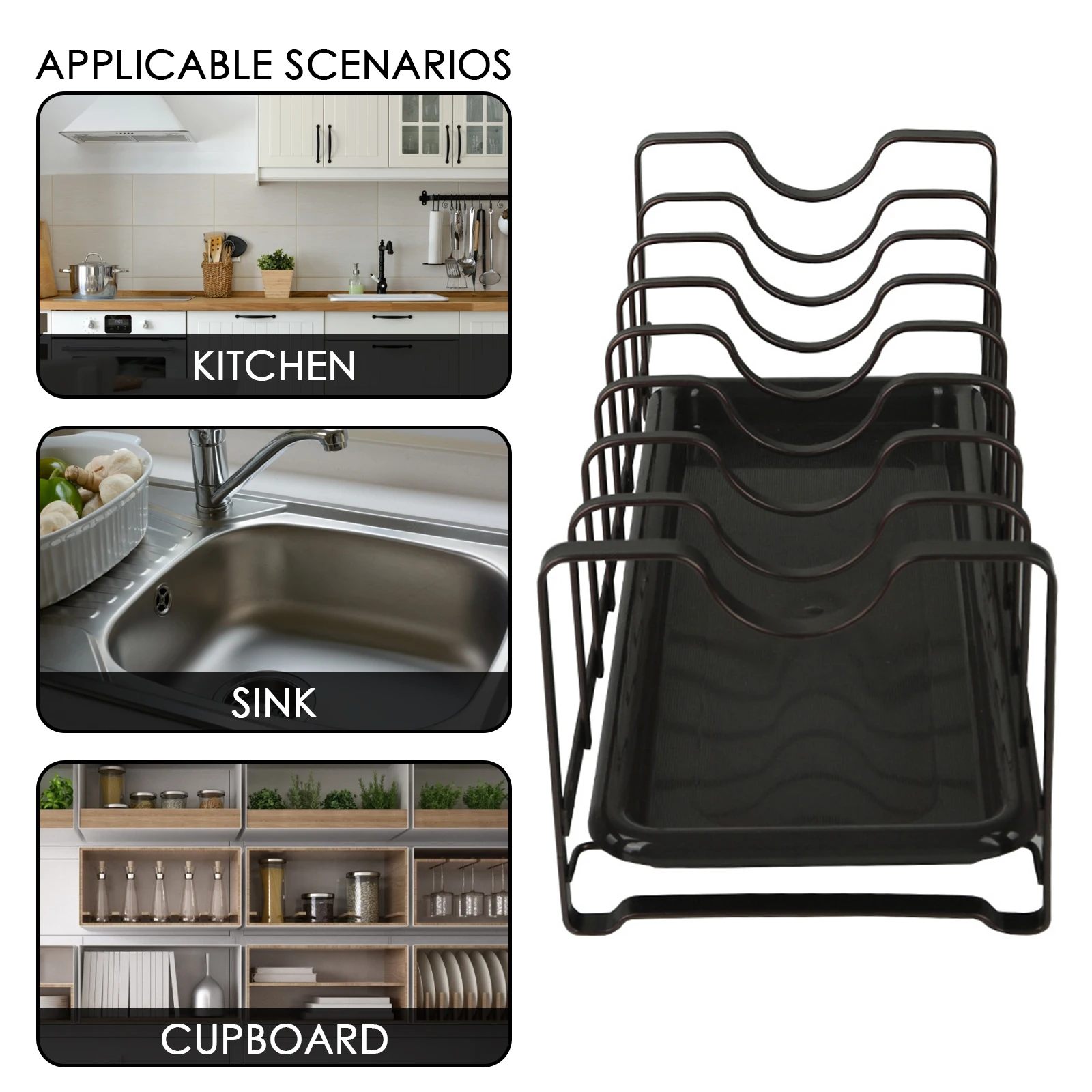 

Pot Lid Rack Pan Lid Storage Rack With Drain Tray Cabinet Countertop Storage Cabinet Cutting Board Rack Bracket Baking Tray