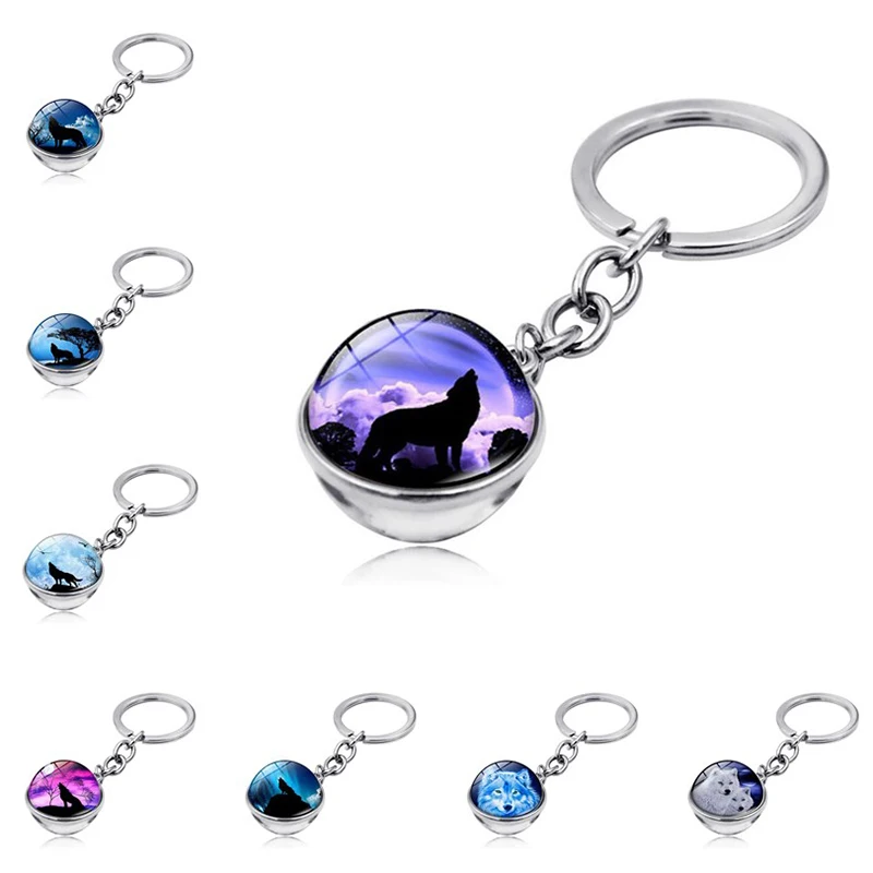 Брелок с воющим волка и брелок луна двусторонний стеклянный шар модные