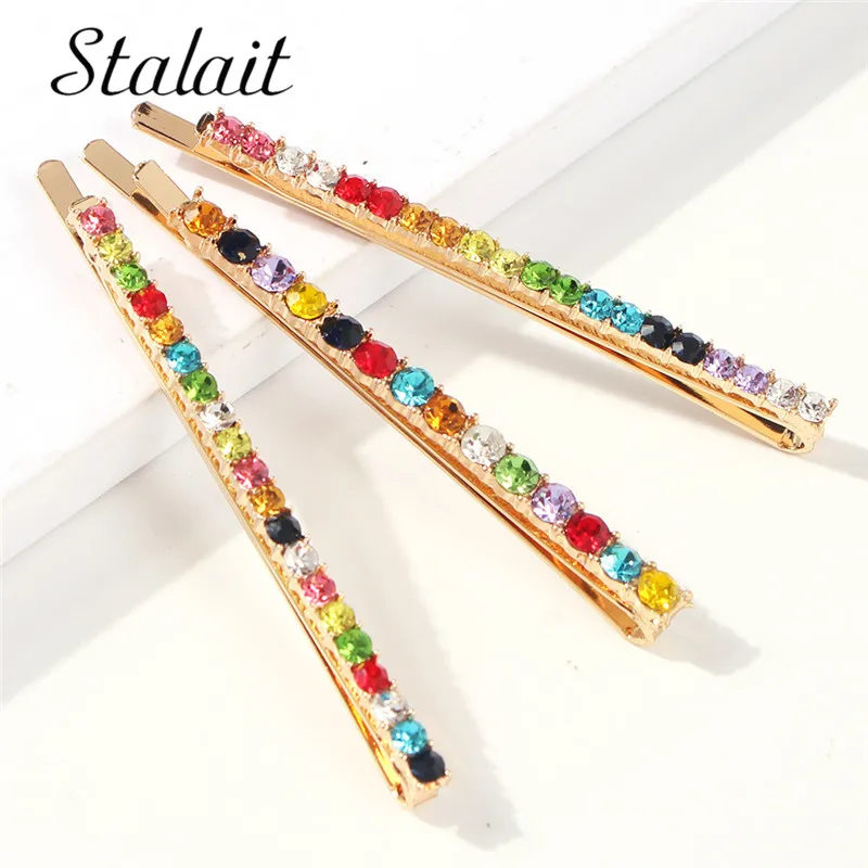 3 шт Летний разноцветный кристалл заколки для волос женщин Роскошная золотая