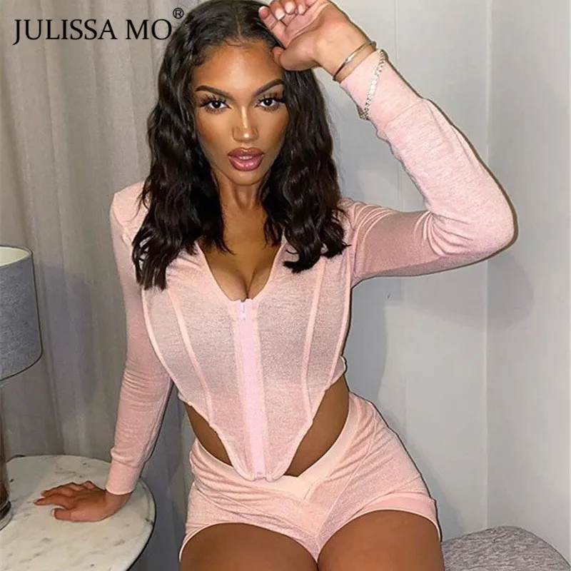 Женский спортивный костюм Julissa Mo на молнии с капюшоном и длинным рукавом V