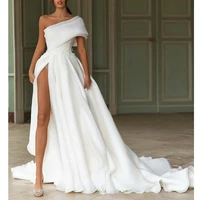bohemia one shoulder wedding dresses with pleats appliques high side split sexy bridal dress beach wear vestido de noiva