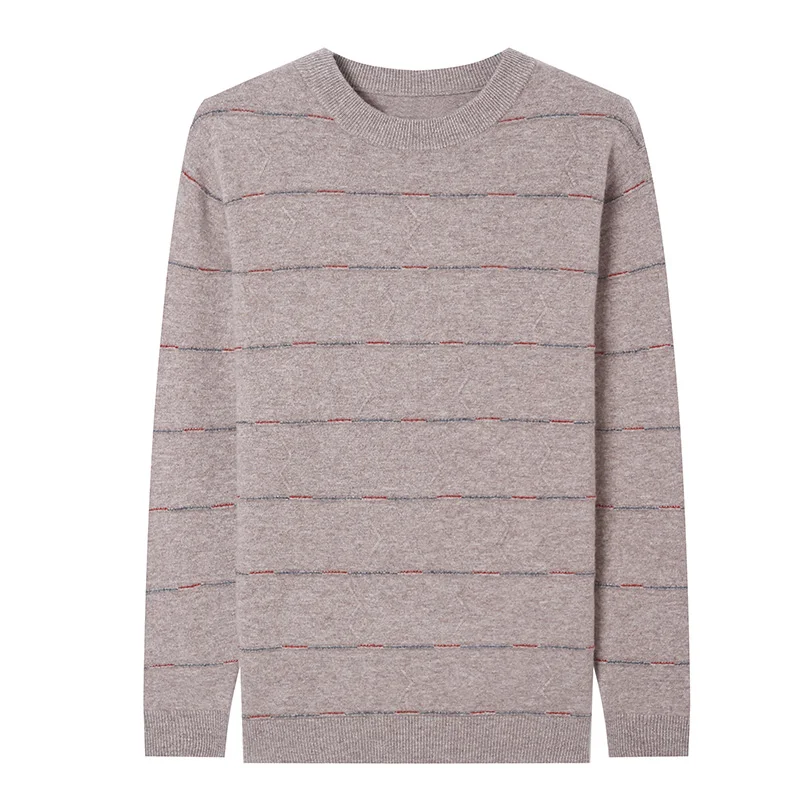 MIACAWOR Top Quality Sweater Men 100% Wool Pullover O-Neck Winter Warm Cashmere Pull Homme Casual Striped Sueter Hombr Y222 | Мужская
