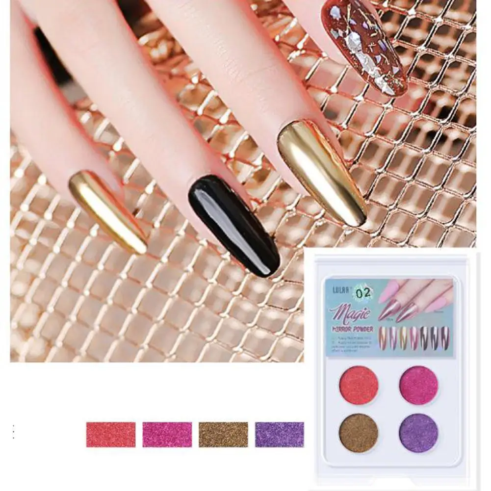 4 цвета ногтей мерцающая пудра Блестящий металлический зеркальный эффект
