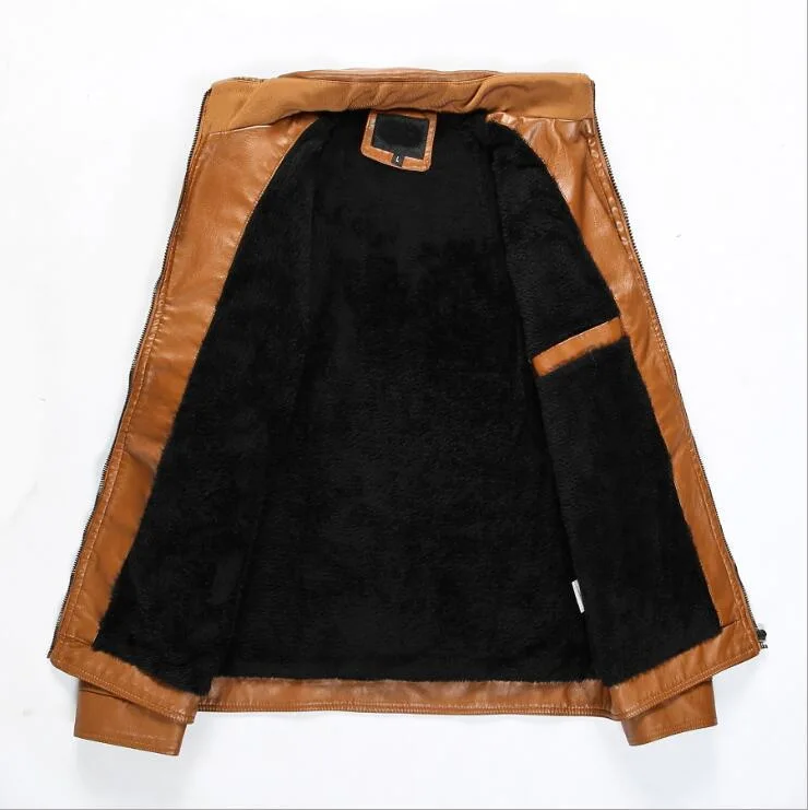 Куртка мужская из искусственной кожи повседневная утепленная байкерская куртка