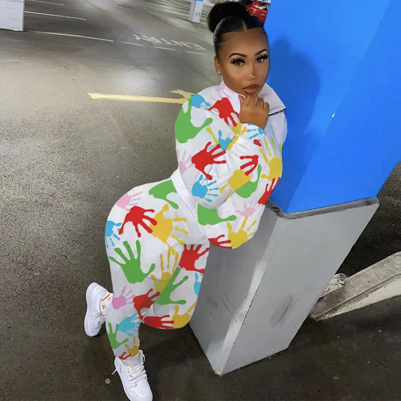 

ZOOEFFBB Aesthetic Printed Two Piece Outfits for Women Long Sleeve Top and Sweatpants Lounge Wear Matching Sets Trendy Clothing