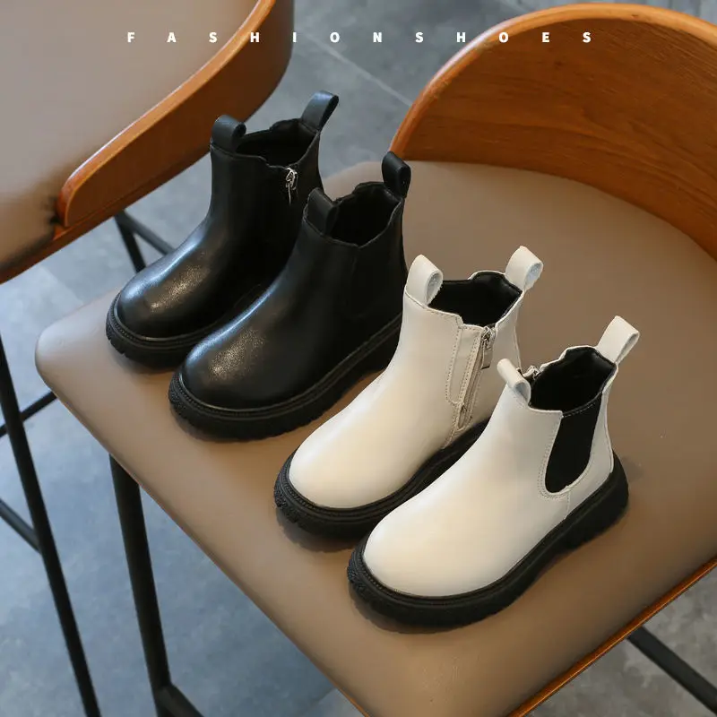 

Autumn and Winter New Girls Smoke Boots Martin Boots Children Plus Velvet Short Boots All-match British Fashion Boots Girl Shoes