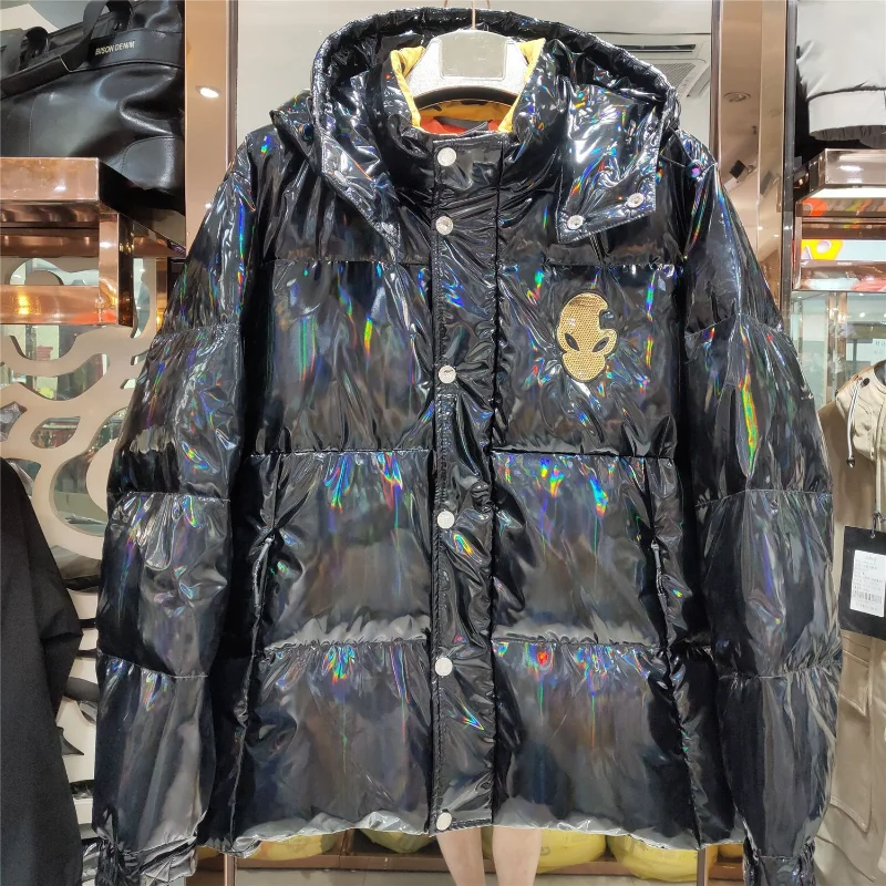 Пуховик мужской зимний глянцевый на 2021 пуху белой утки верхняя одежда