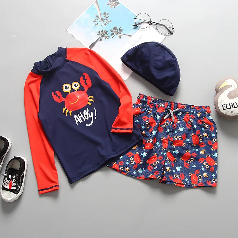 

Boys Swimwear UPF50+ UV Protection Swimming Suit Kids Boy One Piece Shark Dinosaur Print Long Sleeve Children's Bathing Suits