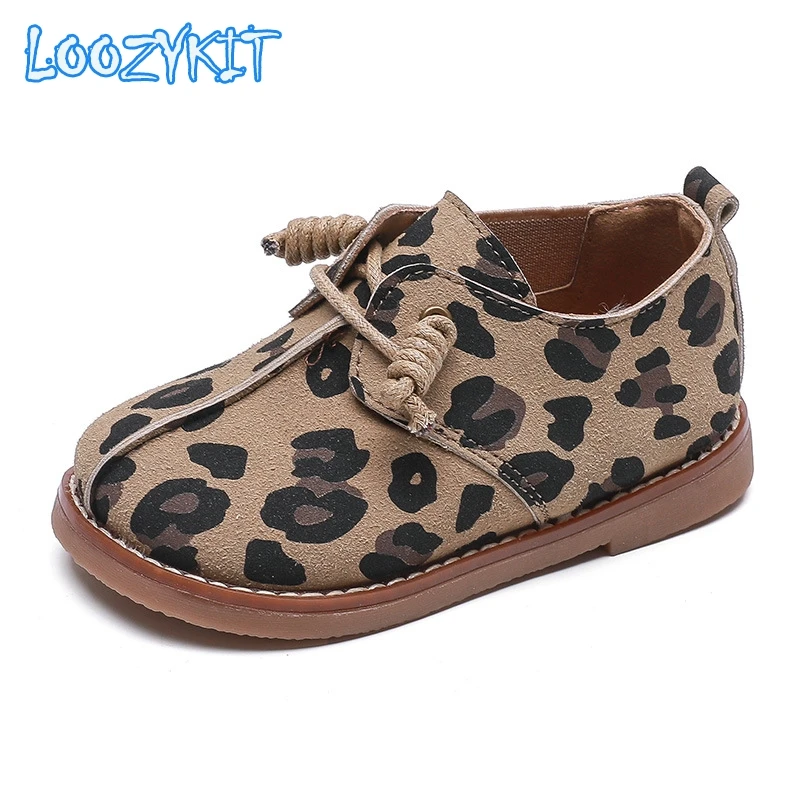 

Korean Children Shoes Spring Boys and Girls Retro Leopard Print Leather Shoes Girl British Wind Round-headed Bean Single Shoes